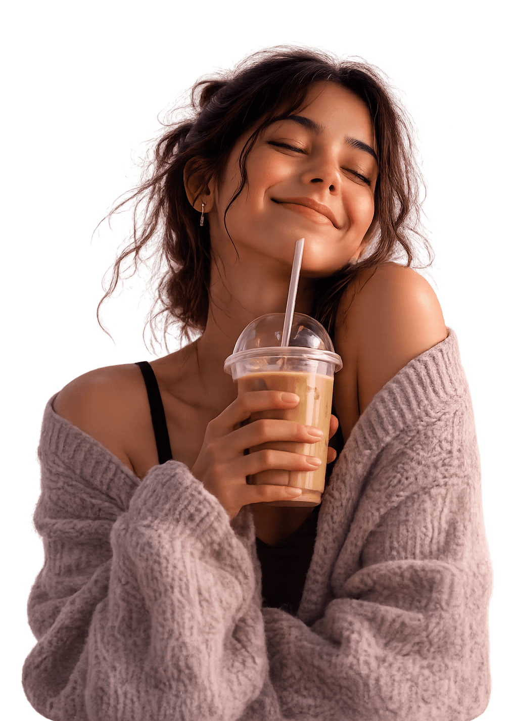 A Buddye AI character with a coffee